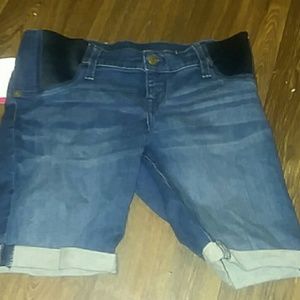 Blue denim maternity shorts
